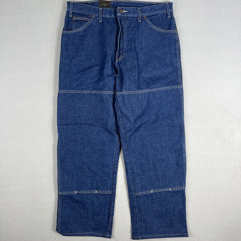 Dickies Industrial Double Knee Jeans Mens 36x29.5 Workwear Dark Wash Denim LD200